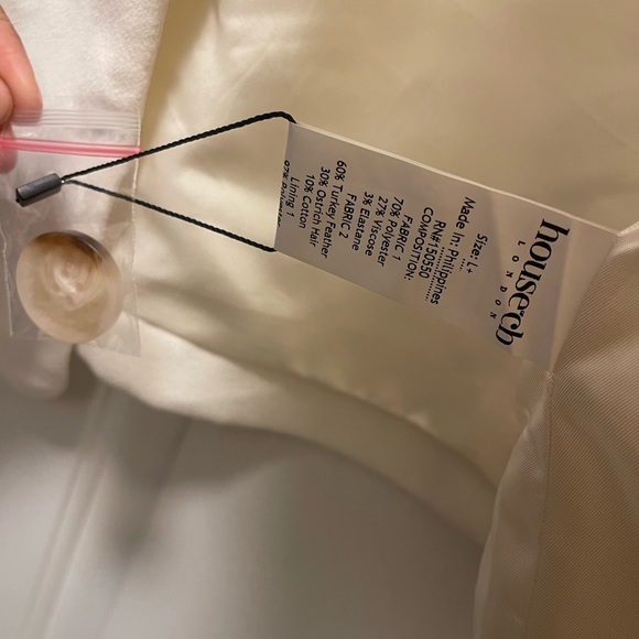 Feather trim oversized crepe blazer house of CB size L+ - Picture 5 of 6